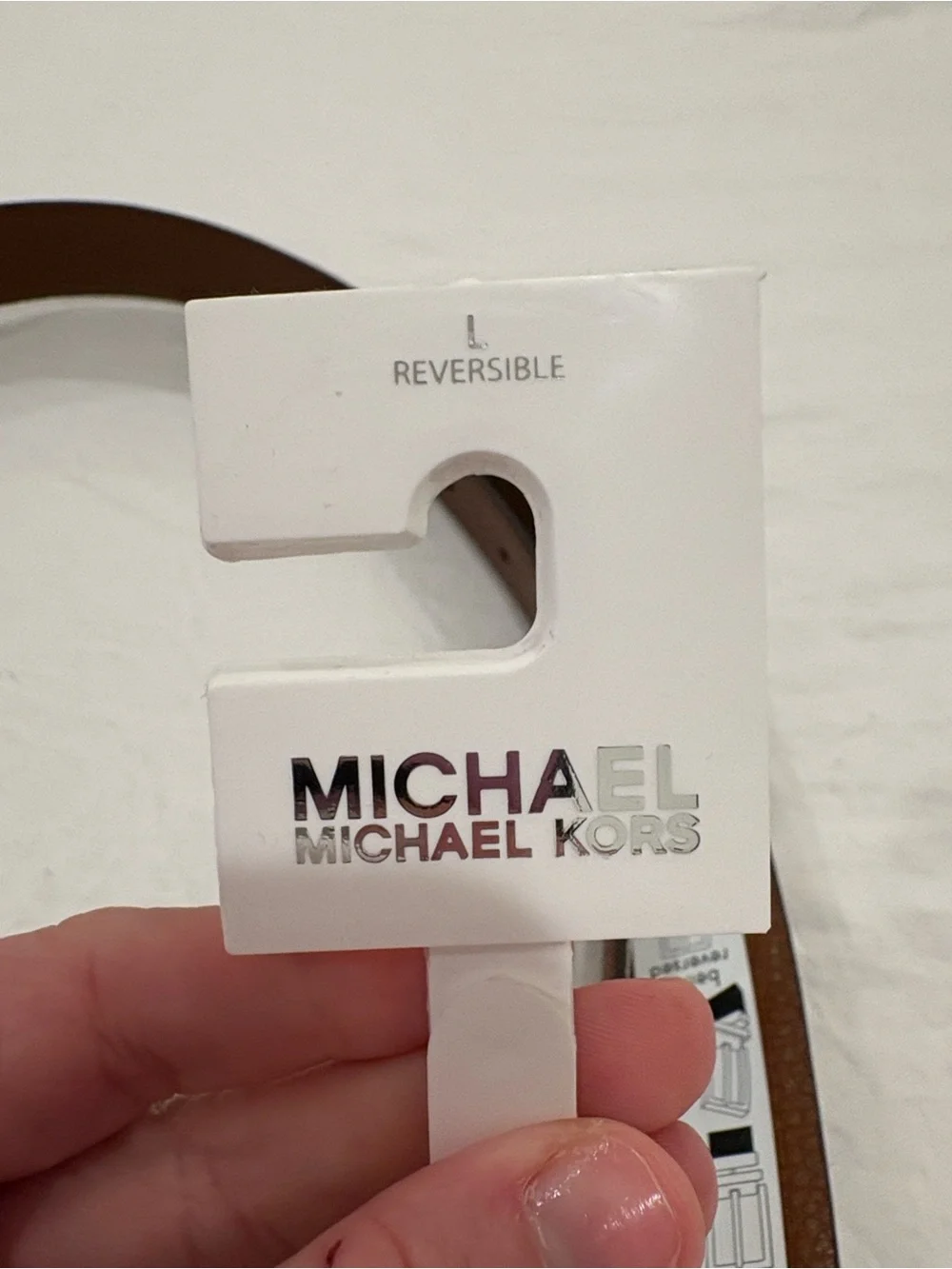 Michael Kors Brown Logo-Print Belt with Gold MK Buckle